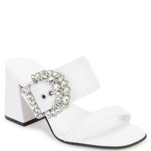 KARL LAGERFELD Sylvie Embellished Buckle Detail Leather Dress Sandals Size 7.5
